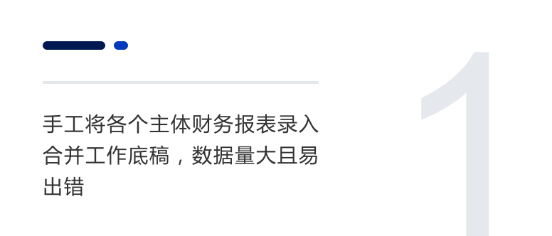 手工将各个主体财务报表录入合并工作底稿，数据量大且易出错